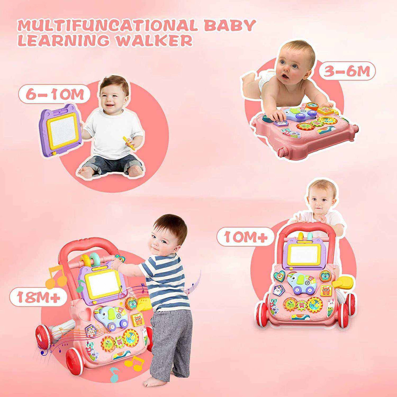 Music Baby Walker – 2-in-1 Activity & Learning Toy | With Lights, Sounds & Drawing Board