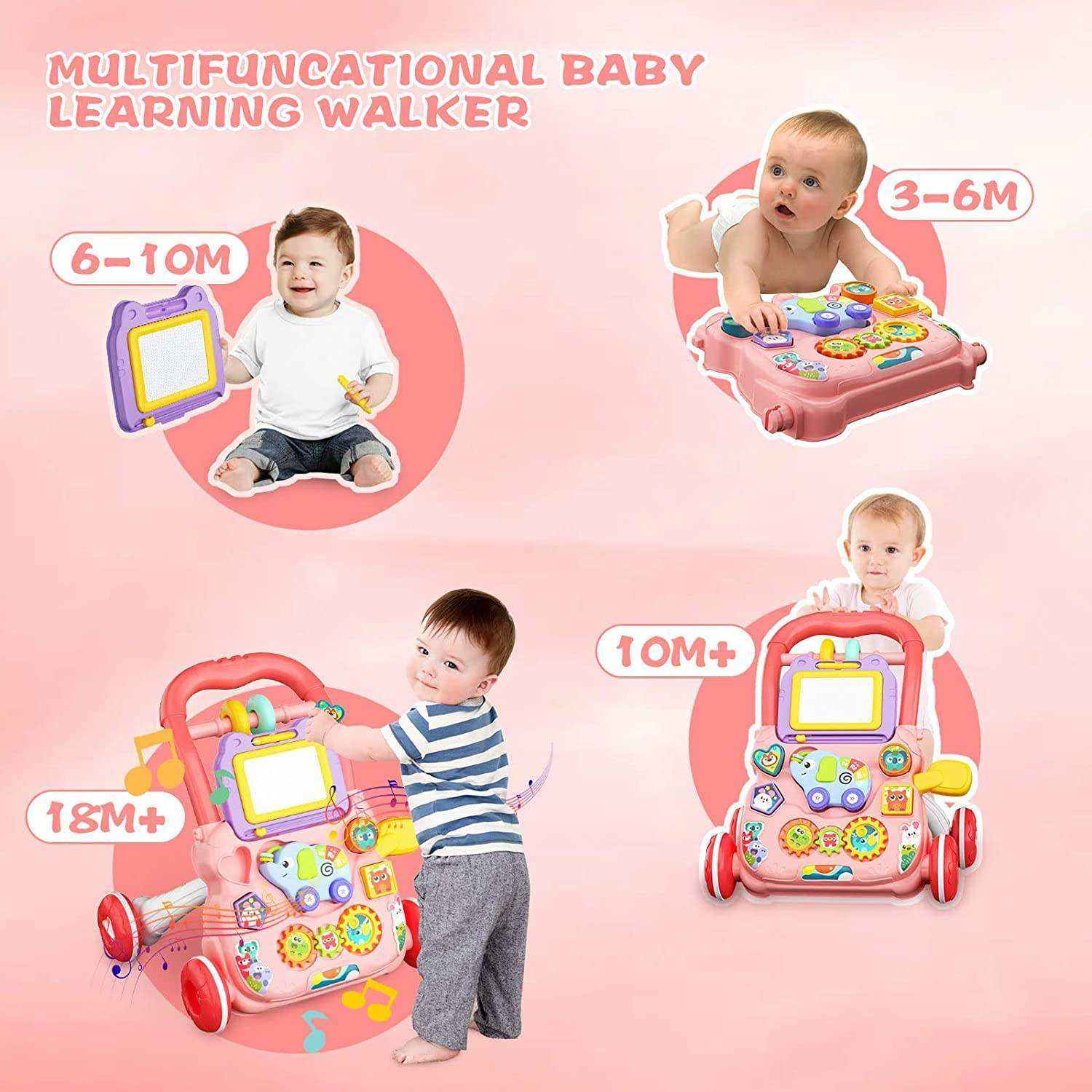 Music Baby Walker – 2-in-1 Activity & Learning Toy | With Lights, Sounds & Drawing Board