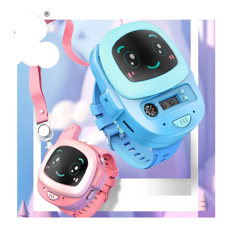 Pink and Blue Cute Robot Face Digital Kids Watch – Fun Cartoon Wristwatch