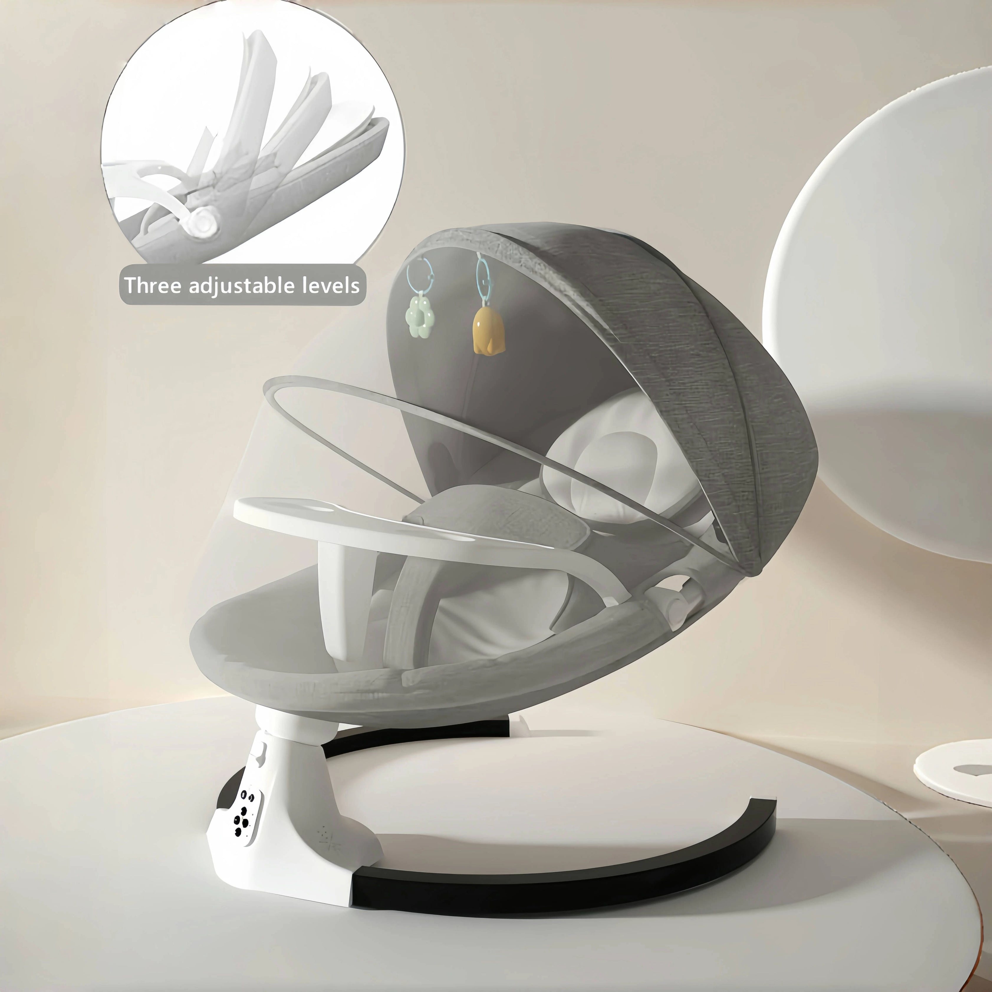 Baby Rocker Chair with Canopy – Adjustable Recline, Toy Bar, and Safety Belt