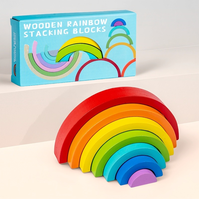 Wooden Rainbow Stacking Blocks – Montessori Toy for Kids (7-Piece Set)