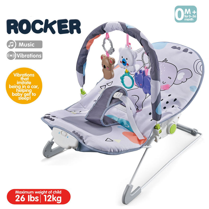 Baby Bouncer with Calming Vibrations and Toy Bar - Grey