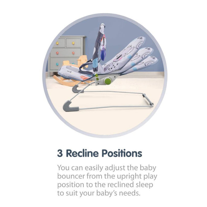 Baby Bouncer with Calming Vibrations and Toy Bar - Grey