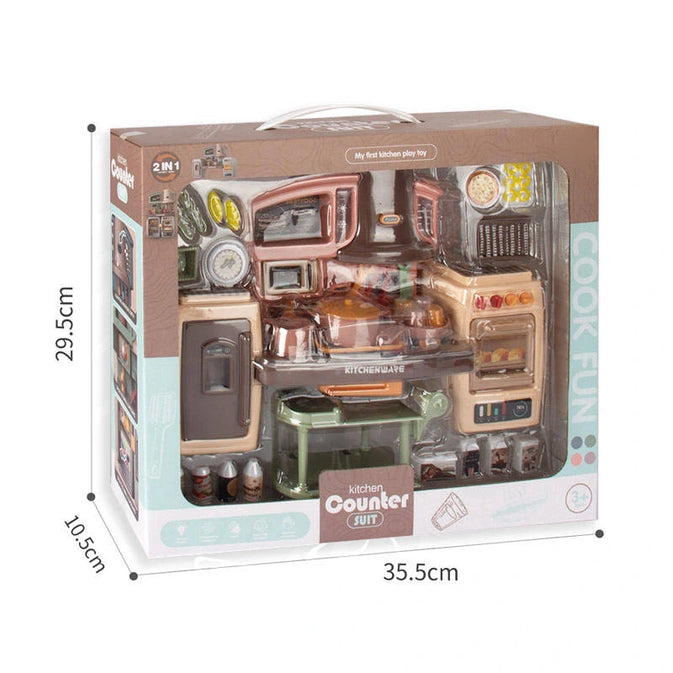 Kids Kitchen Playset with Fridge, Oven, Microwave & Food Trolley