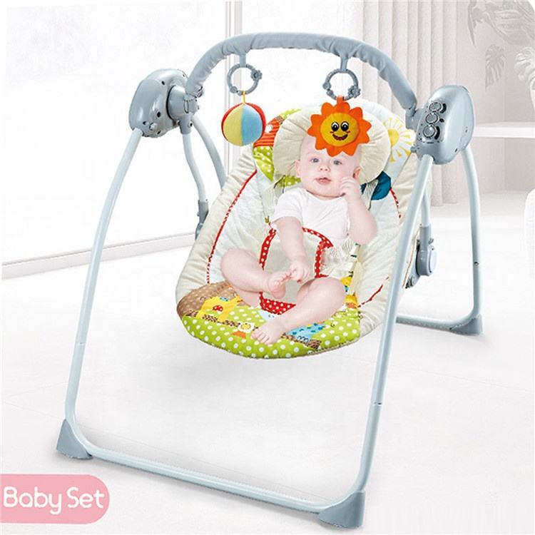 Electric Baby Swing with Remote Control – Soft Padded Seat & Hanging Toys | Music & Timer Function