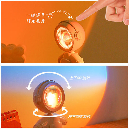 Astronaut Sunset Lamp – USB Rechargeable Mood Light with Built-in Battery