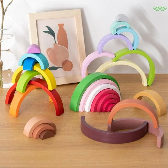 Wooden Rainbow Stacking Blocks – Montessori Toy for Kids (7-Piece Set)