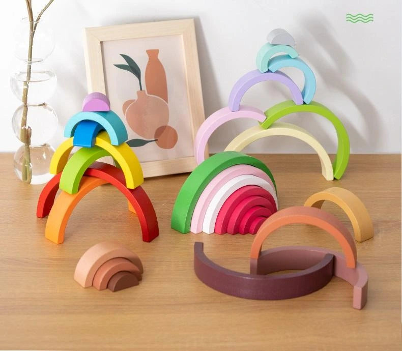 Wooden Rainbow Stacking Blocks – Montessori Toy for Kids (7-Piece Set)