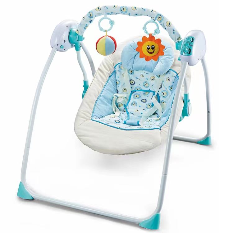 Electric Baby Swing with Remote Control – Soft Padded Seat & Hanging Toys | Music & Timer Function