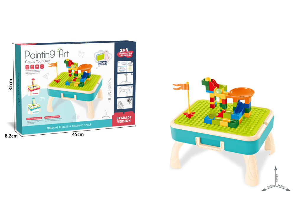 2-in-1 Kids Activity Table – Drawing Board + Building Block Table with Storage & Accessories