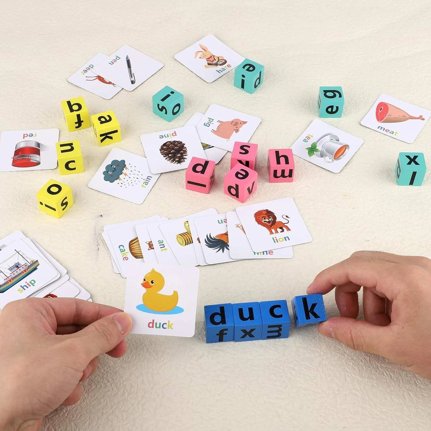 Montessori Wooden Spelling Word Game with Flashcards & Letter Blocks