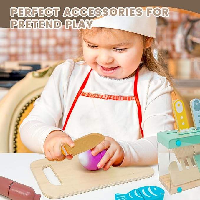 Little Kitchen Accessories – Wooden Pretend Play Cooking Set for Kids