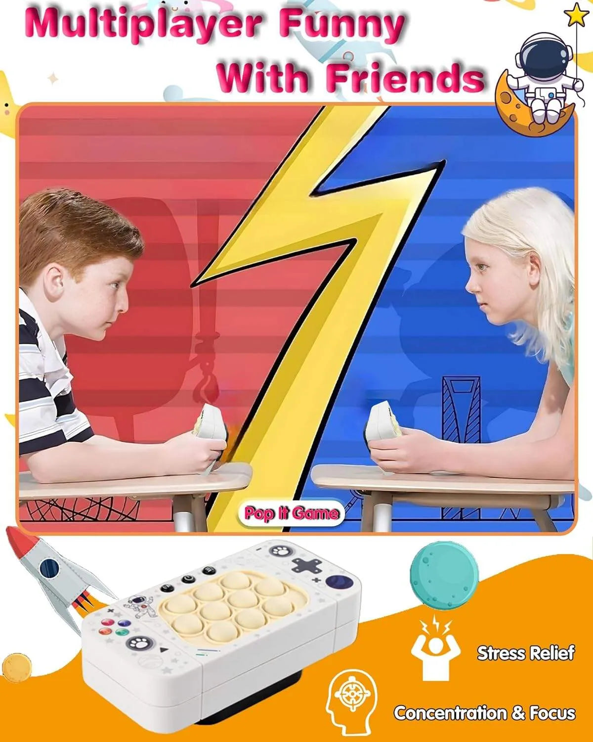 Fast Push Pop Game Console Space-Themed Fidget Game with Sound