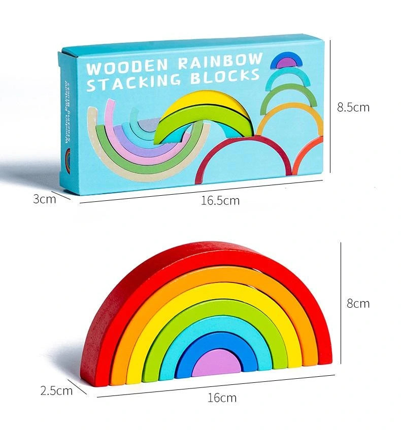 Wooden Rainbow Stacking Blocks – Montessori Toy for Kids (7-Piece Set)