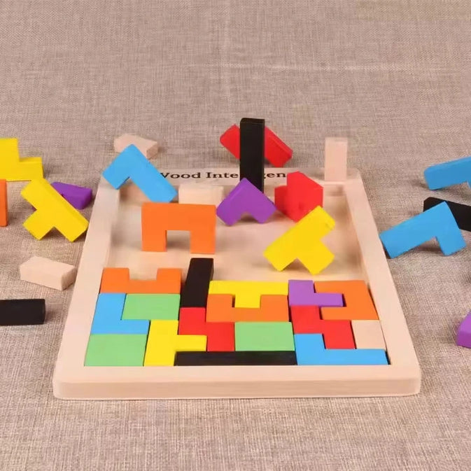 Wooden Tetris Puzzle Brain Teaser Toy for Kids