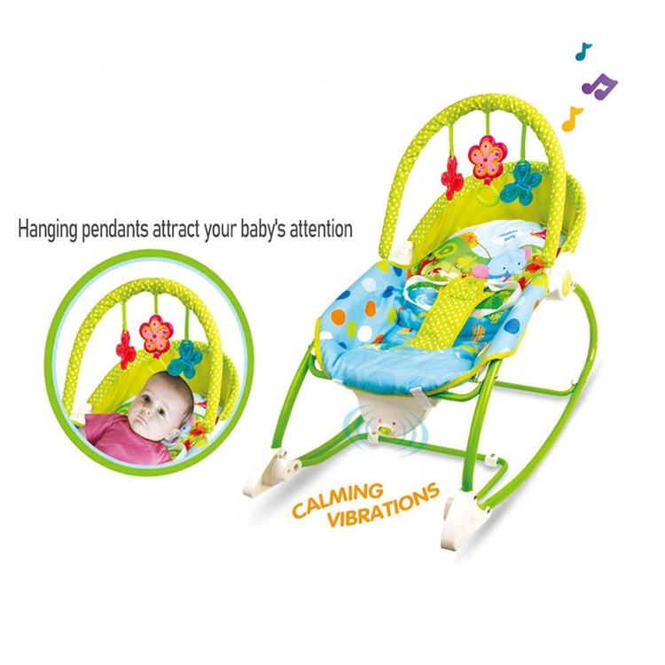 Baby Bouncer Rocker Chair – Soft Reclining Seat with Soothing Vibrations & Safety Belt | Green Jungle