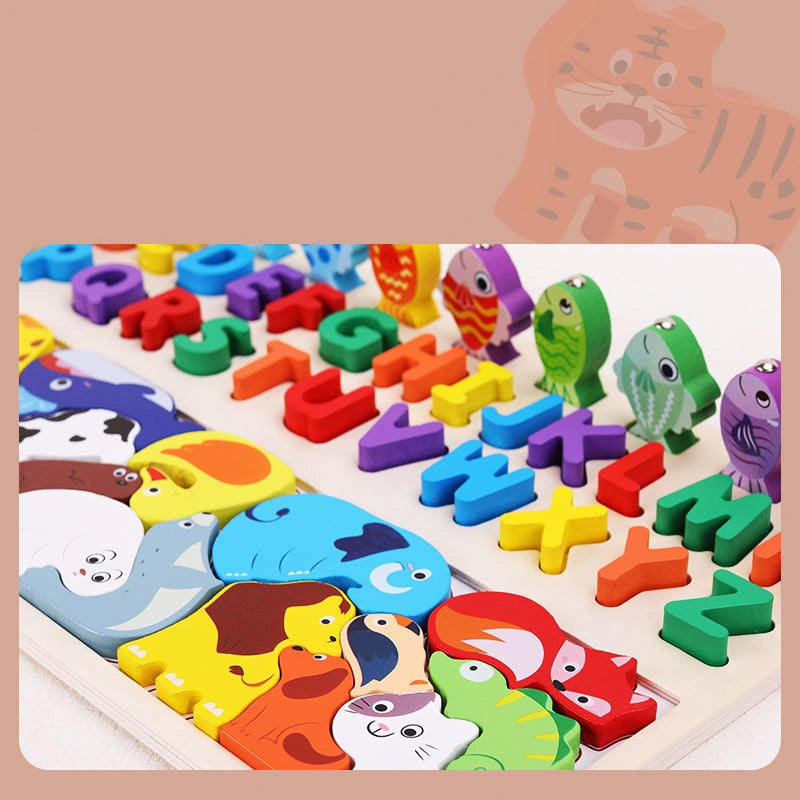3-in-1 Wooden Montessori Puzzle Toy | Alphabet, Animals & Fishing Game