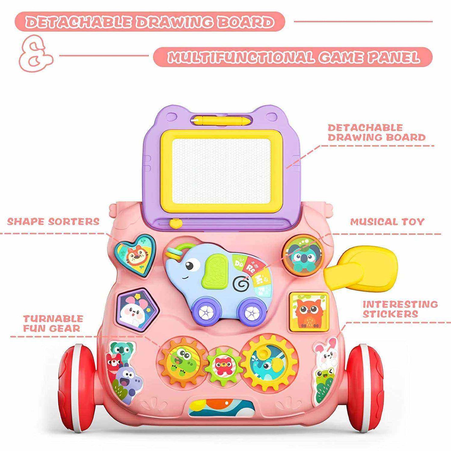 Music Baby Walker – 2-in-1 Activity & Learning Toy | With Lights, Sounds & Drawing Board