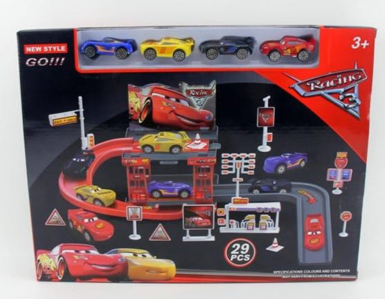 Racing Car Track Playset – 29-Piece Toy Set with Cars, Track, and Traffic Signs for Kids Ages 3+