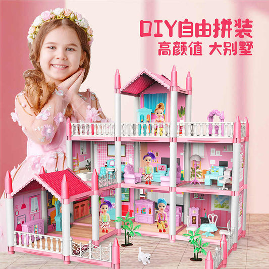 Deluxe Pink Dollhouse Playset Multi-Level with Furniture