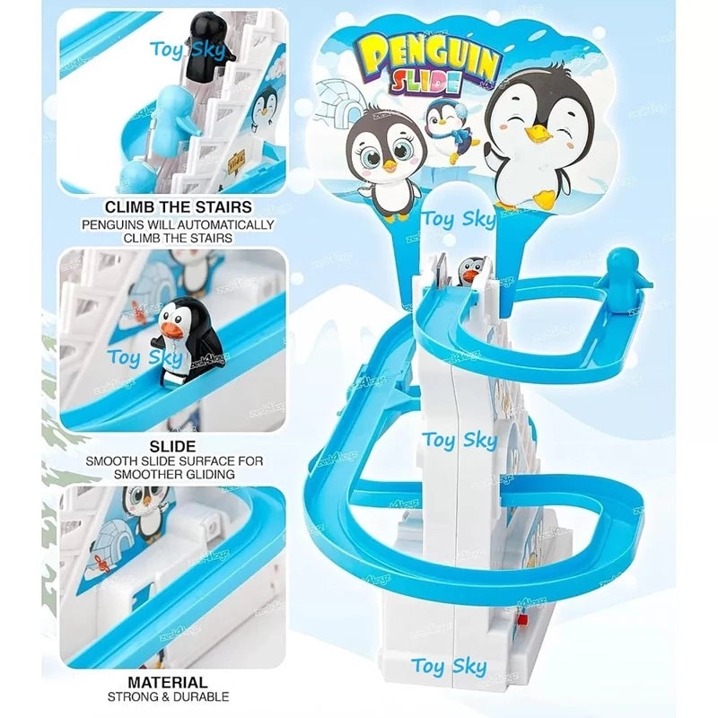 Penguin Slide Track Toy – Climbing Penguin Musical Toy with Lights (3 Penguins)