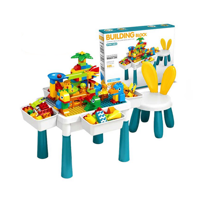 MultiFunction Building Block Table with Chair – 105 Pcs