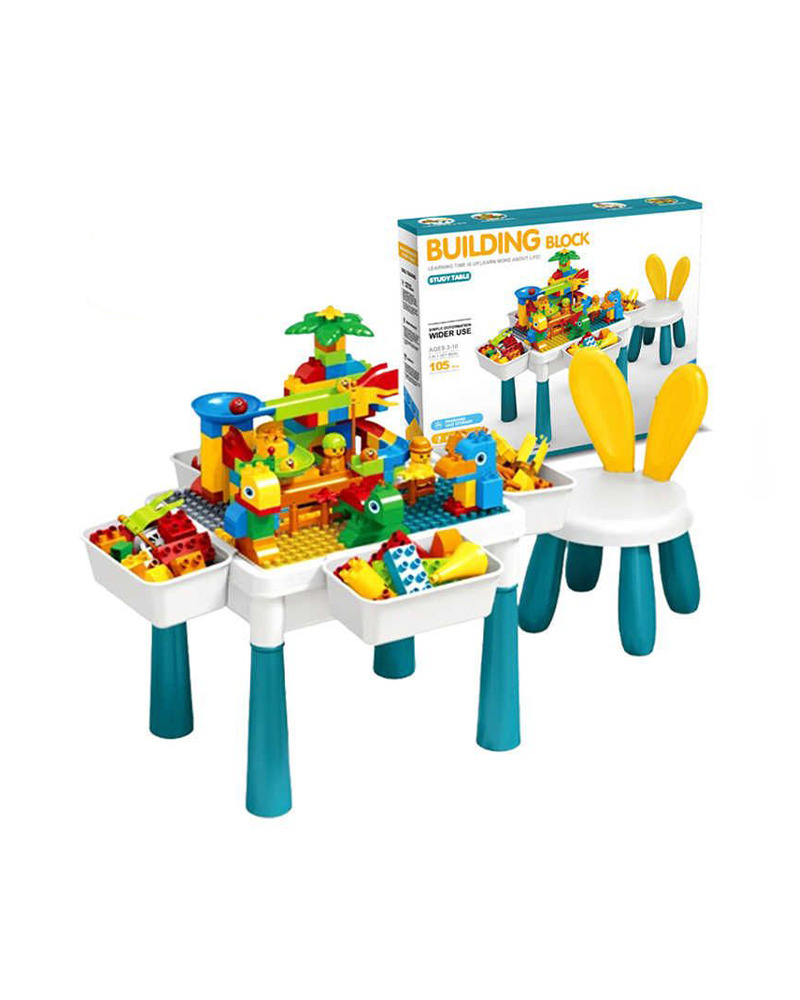 MultiFunction Building Block Table with Chair – 105 Pcs