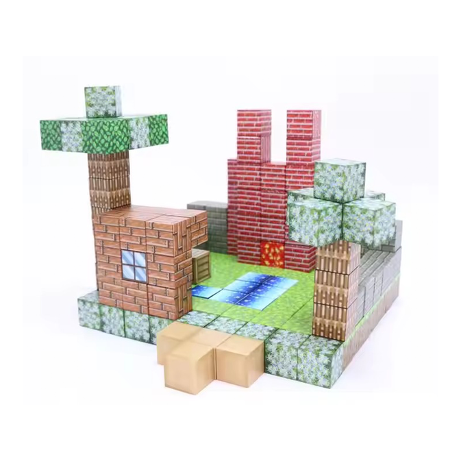 Super World Magnetic Cube – 128 Pcs Building Set for Kids (Minecraft Style)