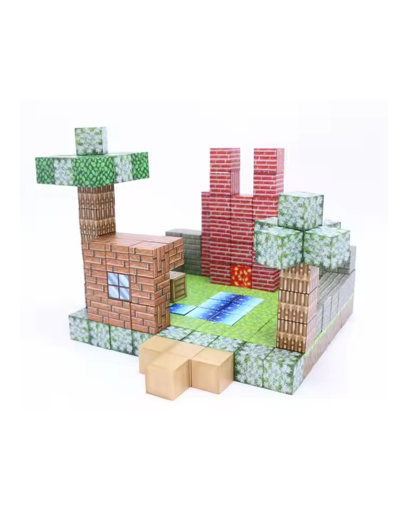 Super World Magnetic Cube – 128 Pcs Building Set for Kids (Minecraft Style)