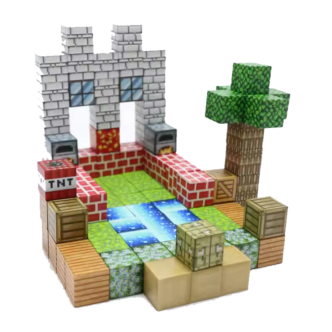 Super World Magnetic Cube – 128 Pcs Building Set for Kids (Minecraft Style)