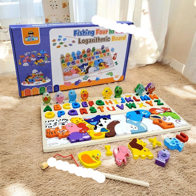 3-in-1 Wooden Montessori Puzzle Toy | Alphabet, Animals & Fishing Game