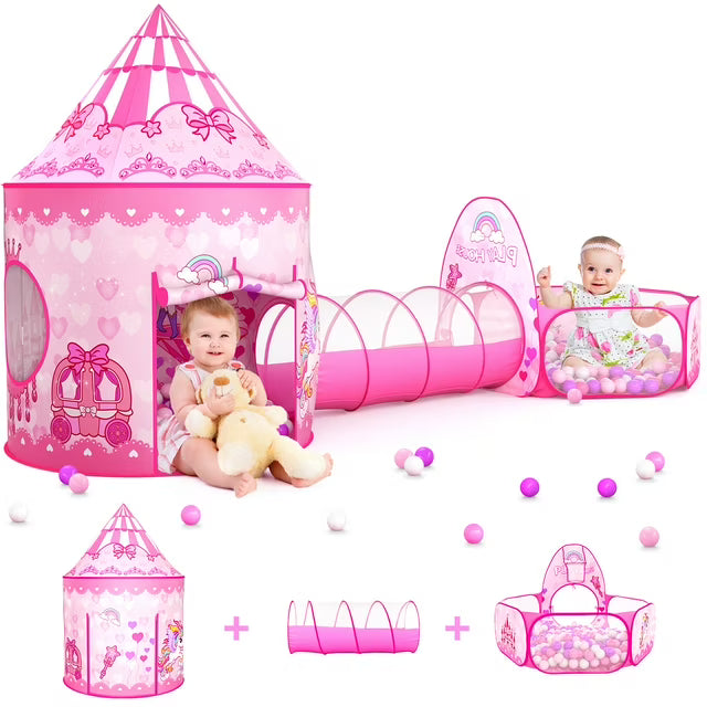 3PC Princess Play Tent, Tunnel & Pool for Girls Toddlers Playhouse Balls are Not Include.