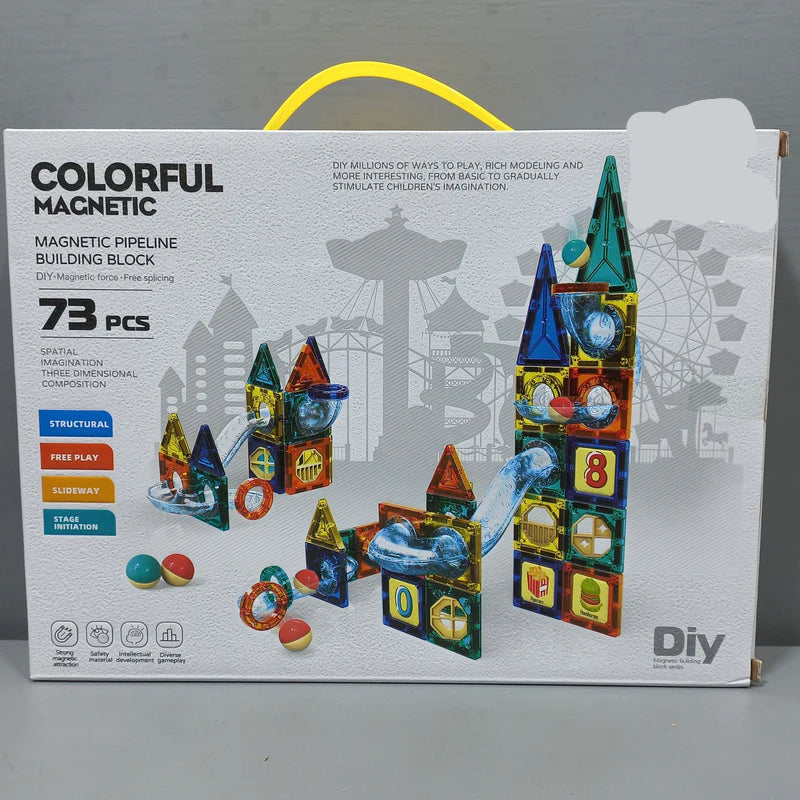 Colorful Magnetic Pipeline Building Blocks – 73 PCS DIY STEM Educational Toy Set