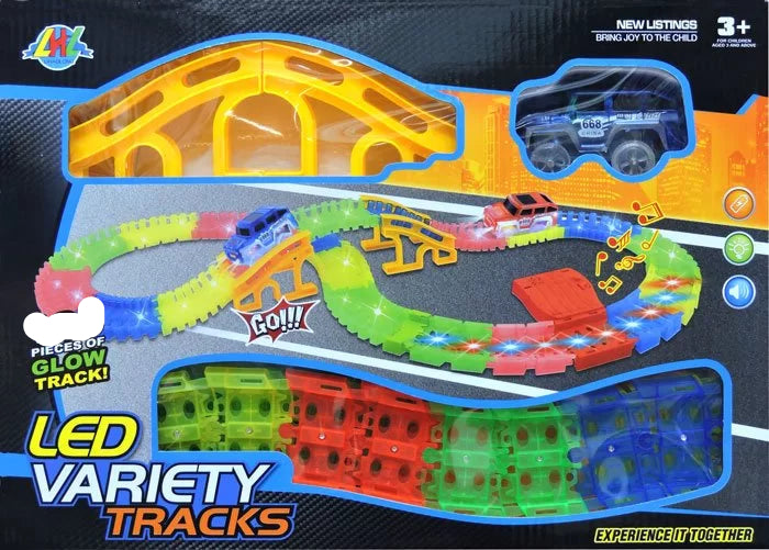 Tracks Flexible Racing Track Set with LED Light-Up Car 168 pcs – (Ages 3+)
