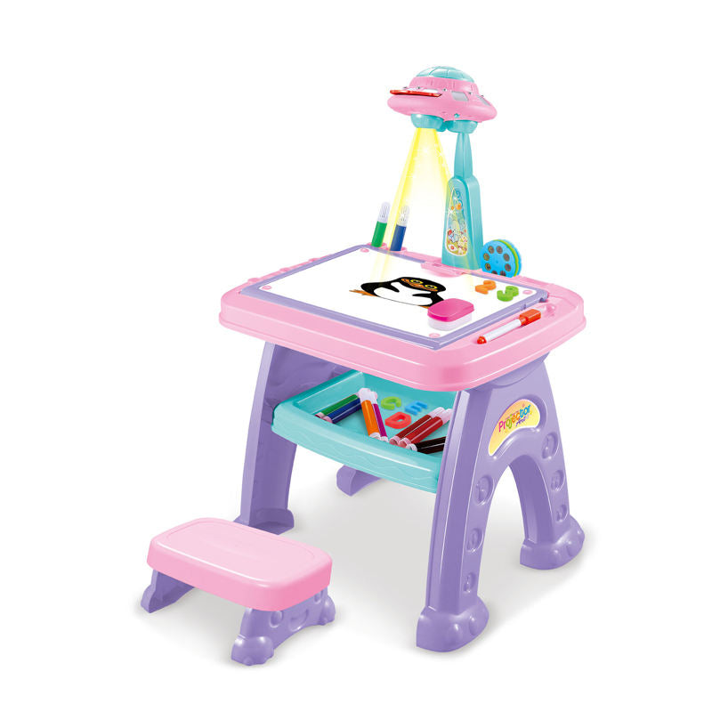Kids Drawing Projector Desk – Light-Up Art Station with Stool