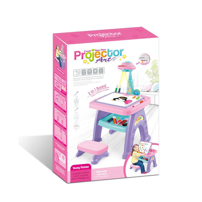Kids Drawing Projector Desk – Light-Up Art Station with Stool