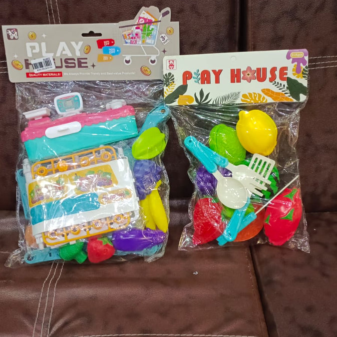 Play Toy Set – Shopping Trolley, Cash Register & Cutting Food Play Set for Kids