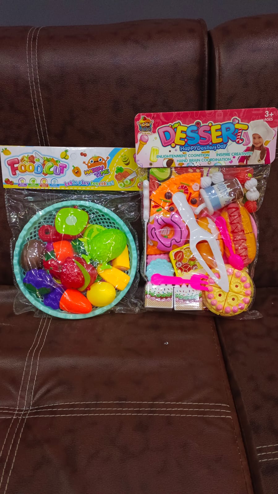 Pretend Food Toy Set – Cutting Fruits Basket & Dessert Play Set for Kids (Ages 3+) (Bundle)