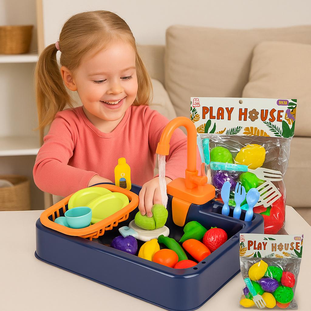 Kitchen Sink Toy Set with Water Circulation + Play House Cutting Fruits Set (bundle)