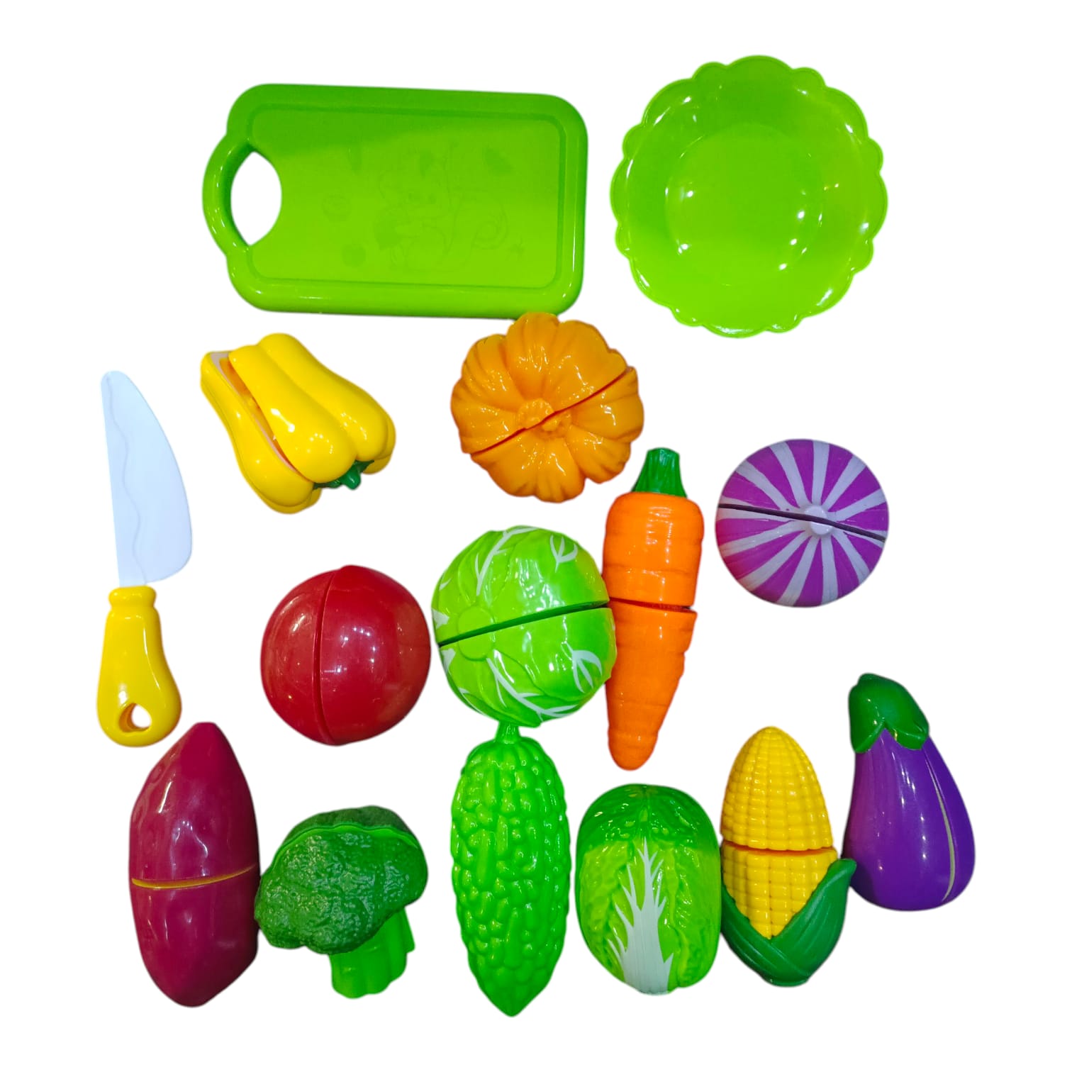Vegetables Cutting Toy Set (15 Pcs) – Colorful Plastic Vegetables with Toy Knife (Ages 3+)