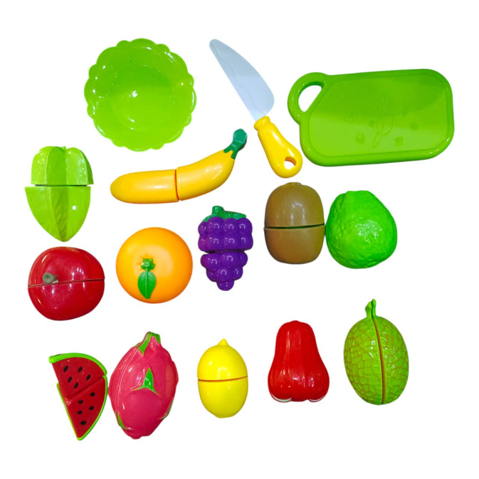 Fruits Cutting Toy Set  (15 Pcs) – Colorful Plastic Fruits with Toy Knife (Ages 3+)