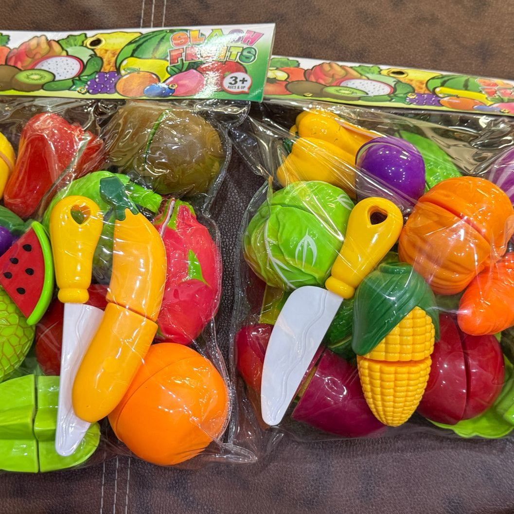 Slice & Learn – 30-Piece Pretend Fruit & Veggie Cutting Set (with Safe Knife) (Ideal for Ages 3+)