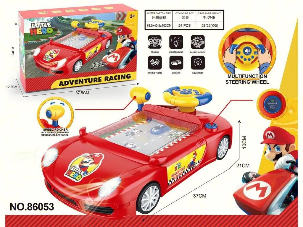 Mario Adventure Racing Toy Car – Little Hero Driving Game with Steering Wheel (3+ Years)