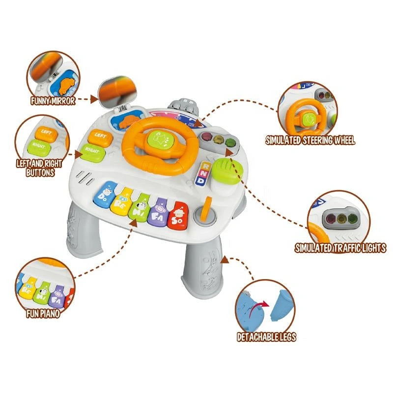 Multifunctional Cartoon Steering Wheel Activity Table for Kids – Musical Learning Game with Lights & Sounds
