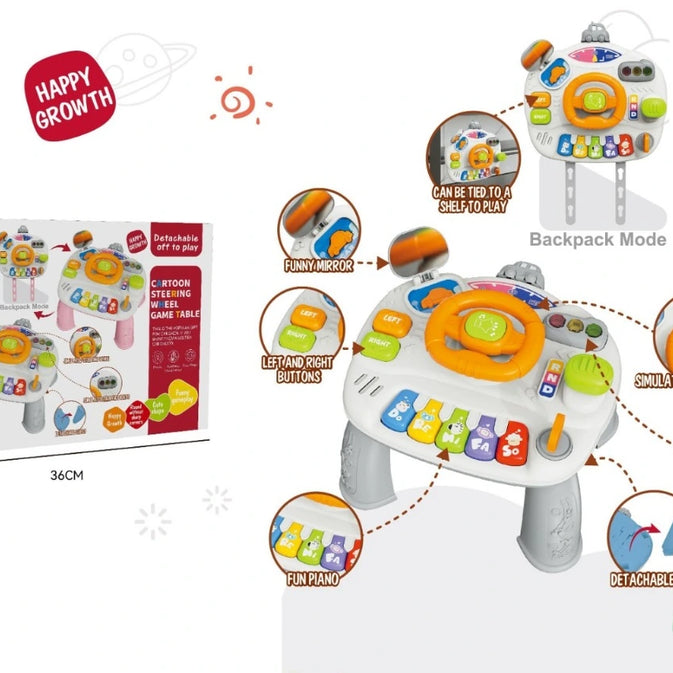 Multifunctional Cartoon Steering Wheel Activity Table for Kids – Musical Learning Game with Lights & Sounds