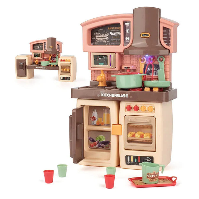Kids Play Kitchen Set with Oven, Fridge, Dessert Trolley & Accessories
