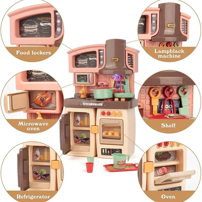 Kitchen Counter & Kitchenware Pretend Play Set – Interactive Toy Kitchen with Lights, Sound & Accessories (Fast Food Style)