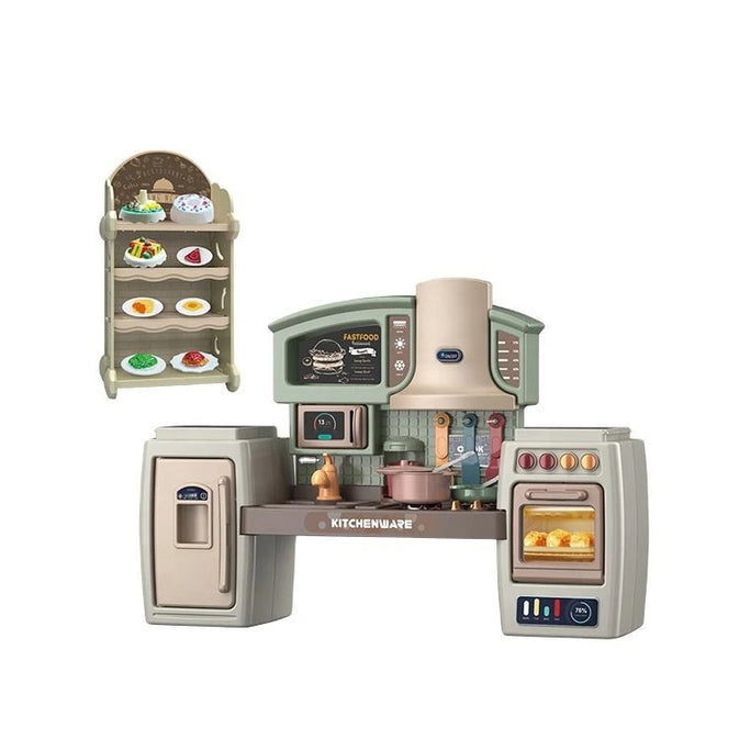 Kids Play Kitchen Set with Oven, Fridge, Dessert Trolley & Accessories