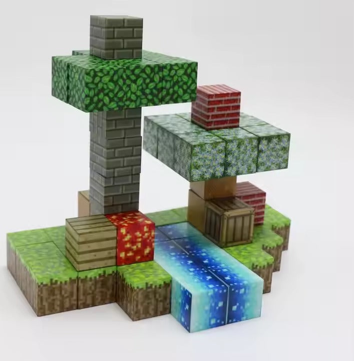 Super World Magnetic Cube – 128 Pcs Building Set for Kids (Minecraft Style)