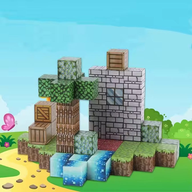 Super World Magnetic Cube – 128 Pcs Building Set for Kids (Minecraft Style)